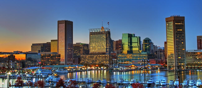 Baltimore Inner Harbor at Sunset.